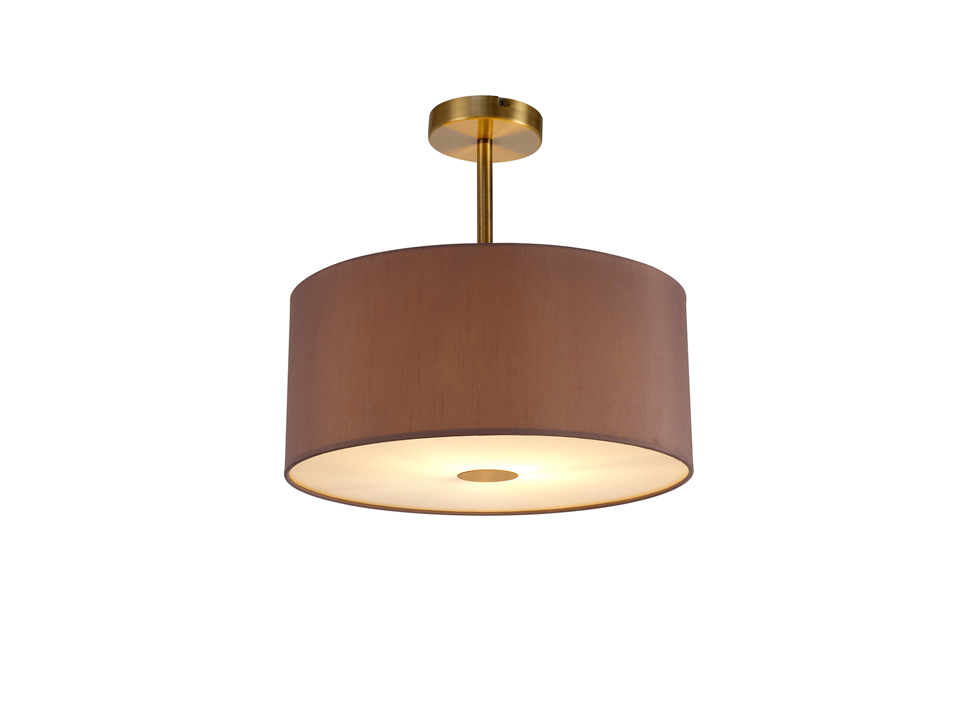 DK0177  Baymont 40cm Semi Flush 1 Light Antique Brass, Taupe/Halo Gold, Frosted Diffuser